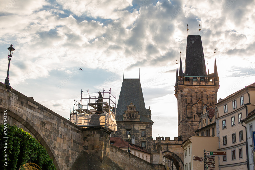 Landscape of the roofs of the old town Prague. The architecture of old Europe