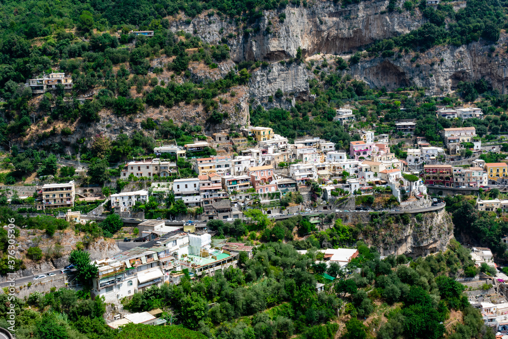 Italy, Campania, Positano - 17 August 2019 - Glimpse of Positano and its luxuriant nature