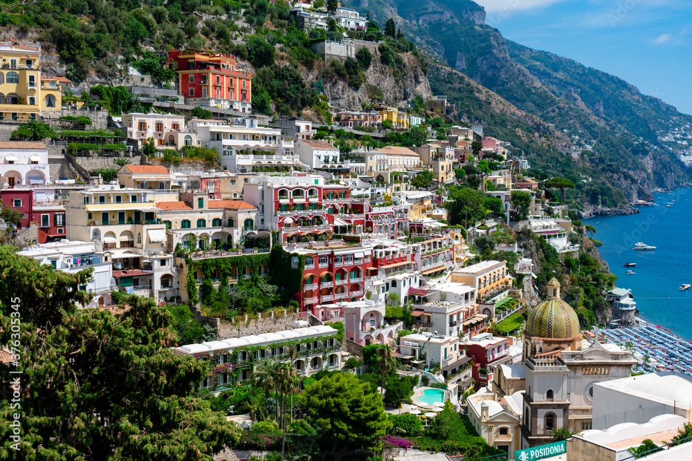 Italy, Campania, Positano - 17 August 2019 - Glimpse of the colorful Positano