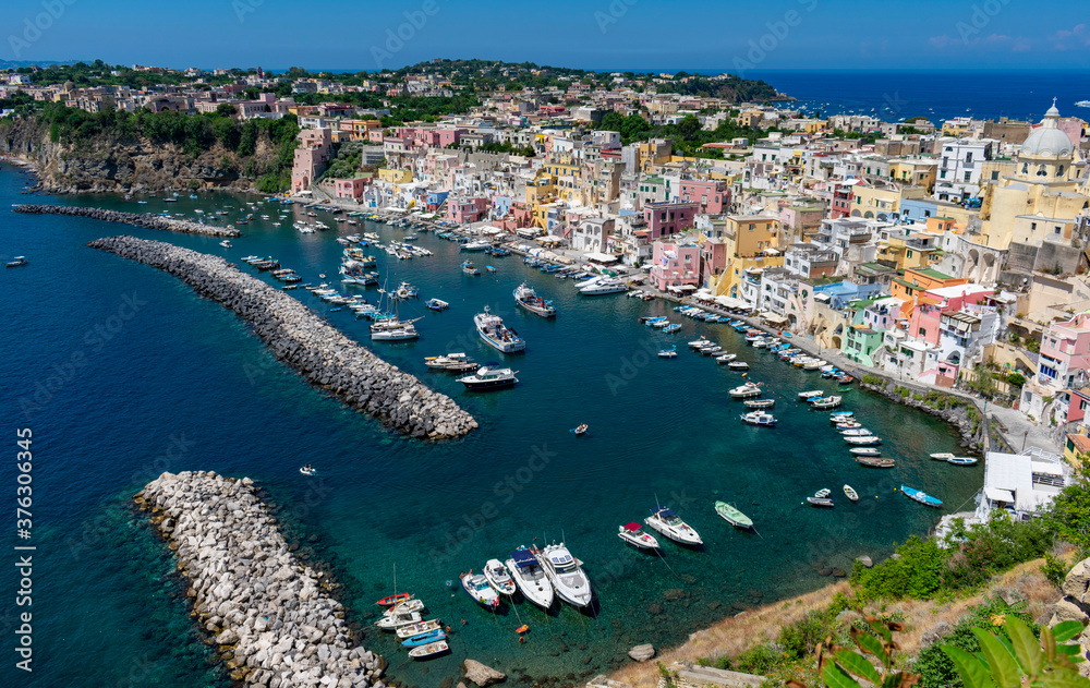Italy, Campania, Procida - 18 August 2019 - The fantastic port of Marina Coricella in Procida