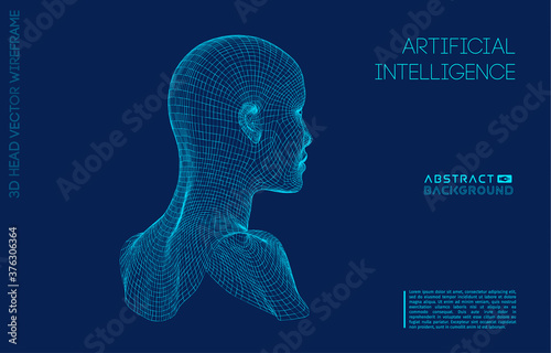 Artificial intelligence head, city human and innovations sciences fictions. Artificial technology human head concept. Cyborg background with artificial intelligence components, artificial intelligence