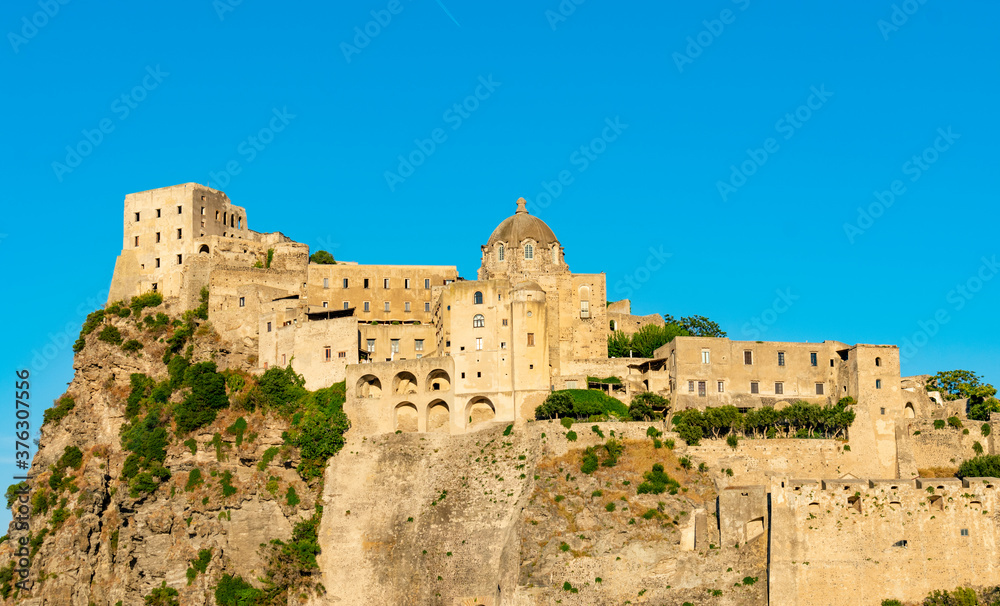 Italy, Campania, Ischia - 18 August 2019 - The magnificent Aragonese castle of Ischia