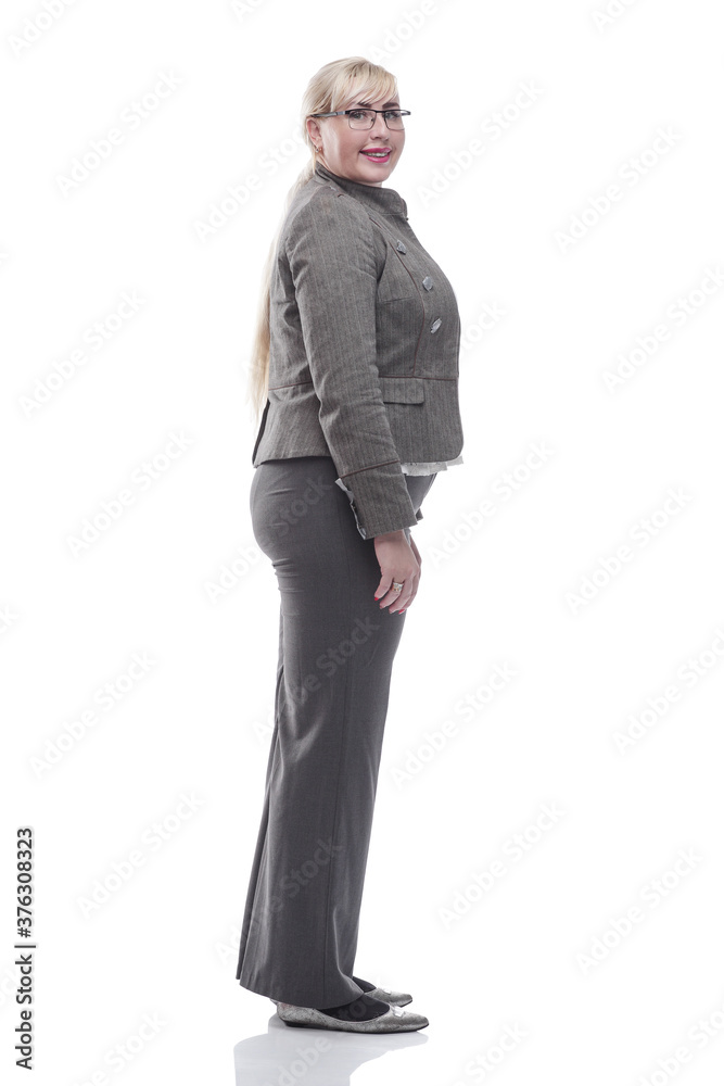 confident business woman looking forward. isolated on a white