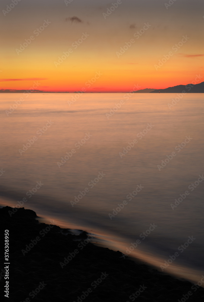 Georgia Strait Salish Sea Sunset Twilight. Georgia Strait and Salish Sea sunset looking towards Vancouver Island.

