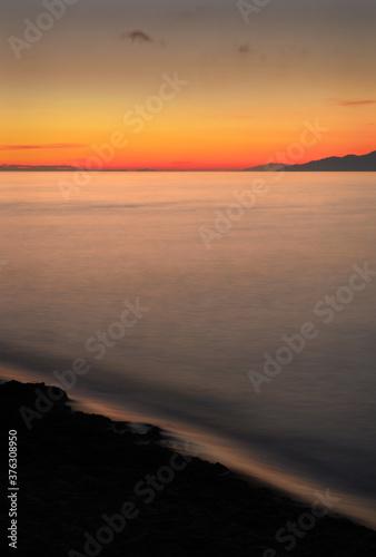 Georgia Strait Salish Sea Sunset Twilight. Georgia Strait and Salish Sea sunset looking towards Vancouver Island.