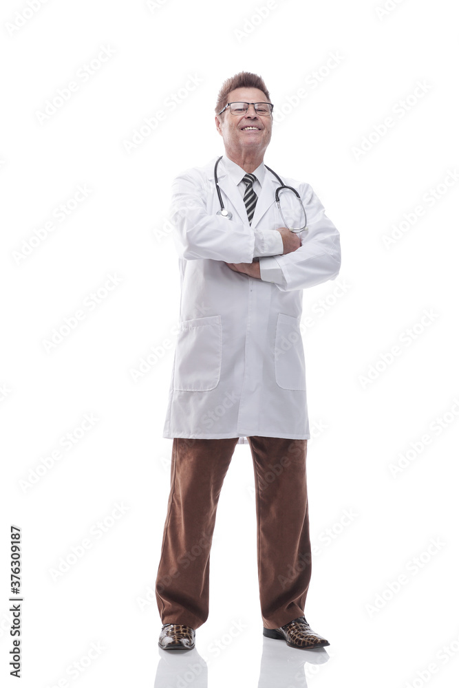full- length . smiling doctor with a stethoscope looking at the camera full- length . smiling doctor with a stethoscope looking at the camera