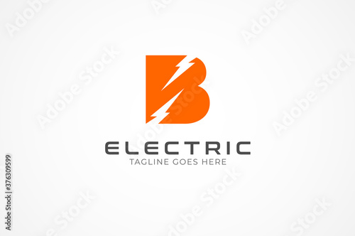 Initial Letter B Electric Logo, Letter B and thunder bolt combination, Flat design logo template,  vector illustration