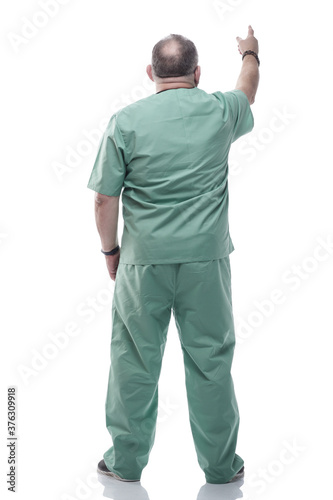 side view. Mature doctor looking at copy-space. © ASDF