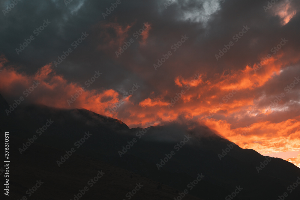 Sunset sky in the mountains