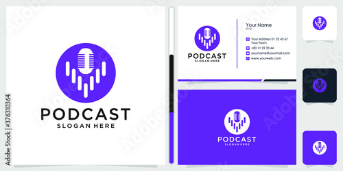 podcast logo design and business card Vector Premium
