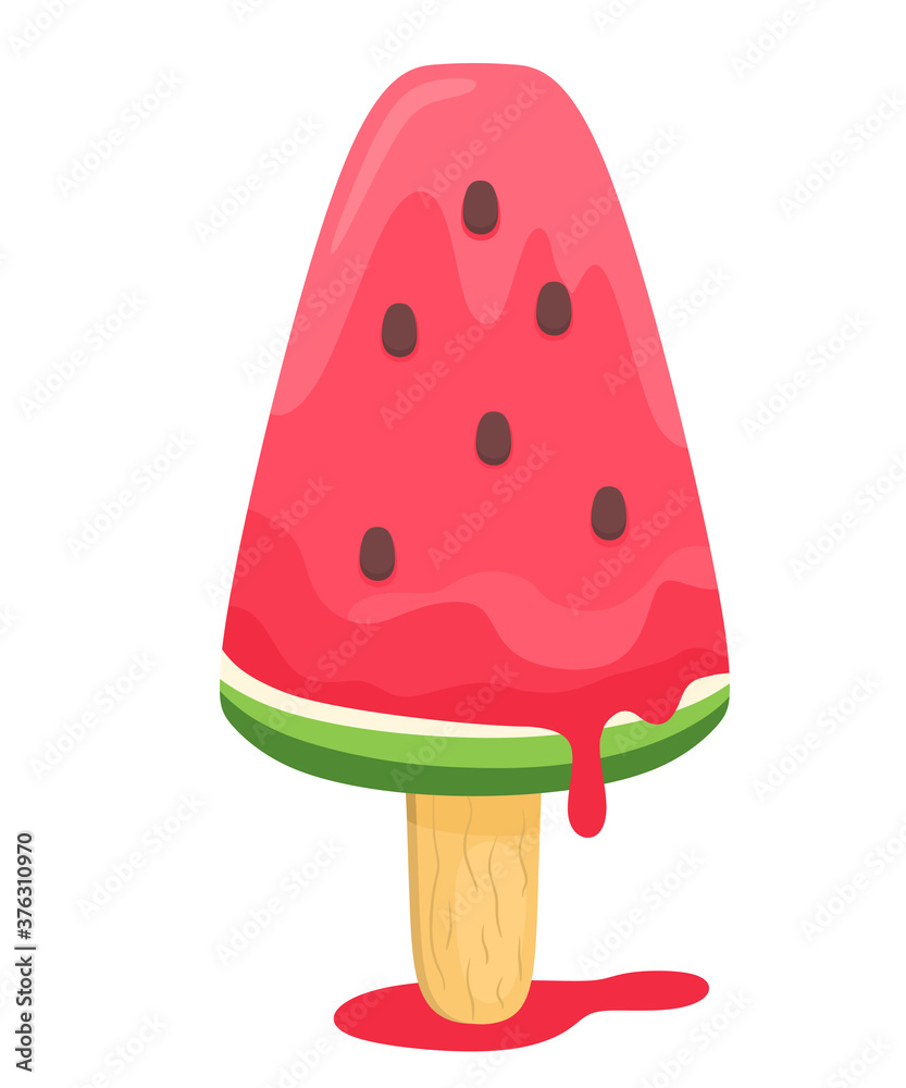Watermelon ice cream on a stick. Vector illustration in cartoon flat style. Watermelon ice cream on a stick. Vector illustration in cartoon flat style.