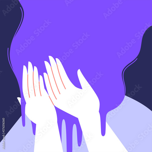 Flat illustration of a person crying. Abstract image of grieving. Character covering their face with hands. Tears flowing down