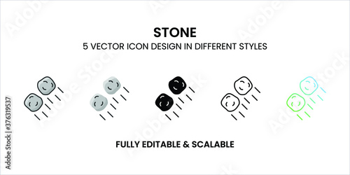 Stone vector icon in colored outline, flat, glyph, line, and gradient