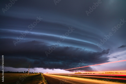 Supercell thunderstorm with dramatic storm clouds in Kansas