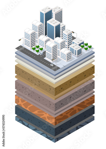 Soil Layers cross section geological of urban environment