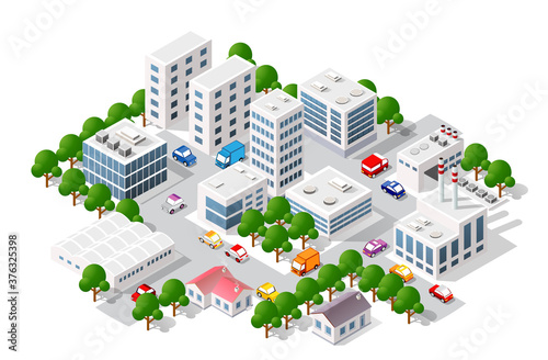 Obraz na plátne Isometric view of the city. Collection of houses 3D