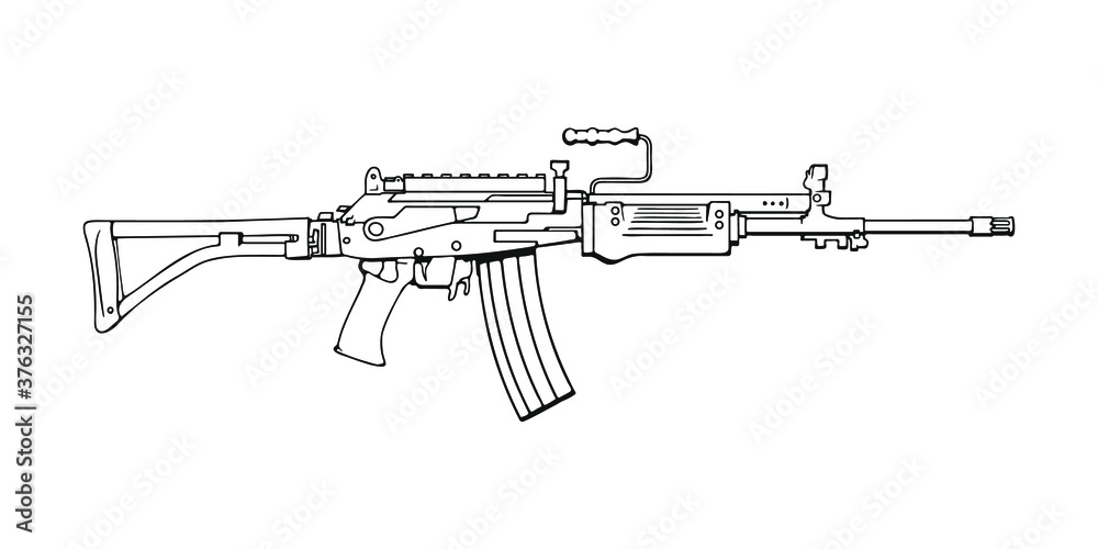 Israeli machine gun.  Vector Outline Illustration
