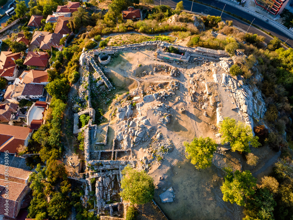 Aerial view of The old town of city of Plovdiv, Bulgaria