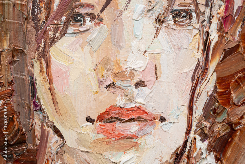 Art painting. Portrait of a girl with brown hair is made in a classic style.