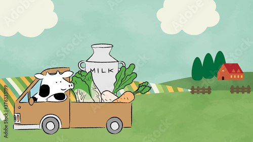 農場から野菜を出荷する牛