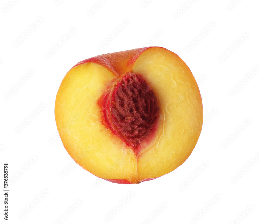 Half of ripe peach isolated on white Half of ripe peach isolated on white