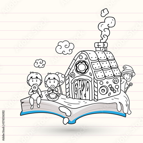 Canvas Print Open book and fairy tales,Hansel and Gretel.