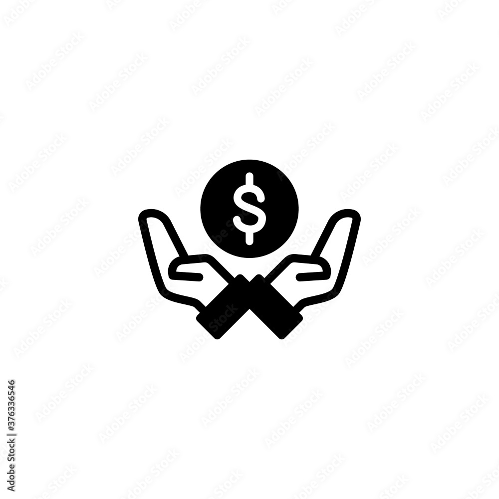 Saving Icon in black flat glyph, filled style isolated on white background