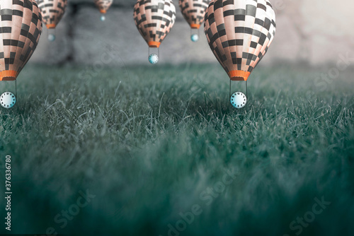 Картината върху платно hot air balloon with a hanging clock