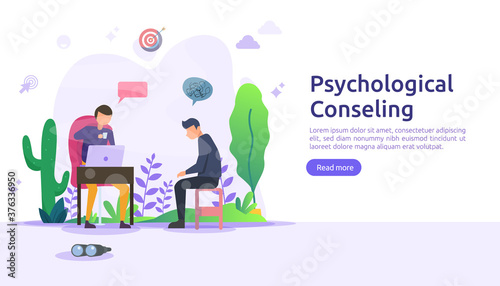 Psychological counseling concept illustration. Psychotherapy practice, psychiatrist consulting patient with people character. template for web landing page, banner, presentation, poster, print media © Surf Ink