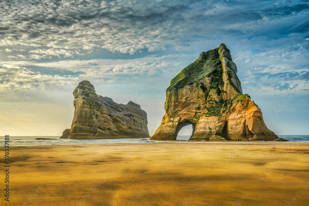 The Archway Islands are a group of rock stacks off Wharariki Beach on New Zealand's South Island near Puponga