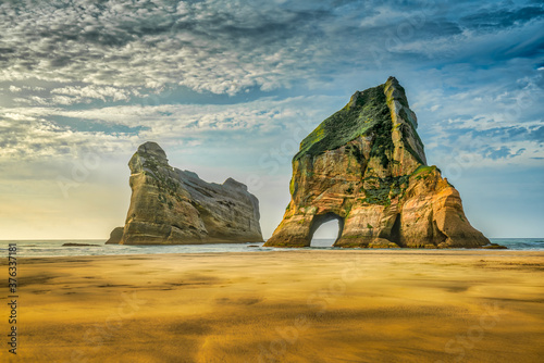 The Archway Islands are a group of rock stacks off Wharariki Beach on New Zealand's South Island near Puponga