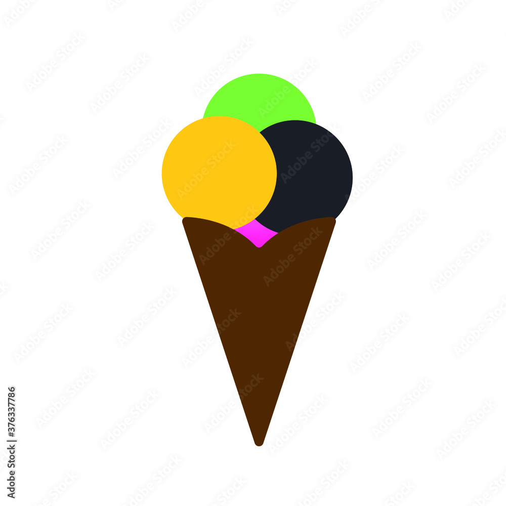 Lime, Mango, Charcoal Ice cream in brown waffle cone Lime, Mango, Charcoal Ice cream in brown waffle cone