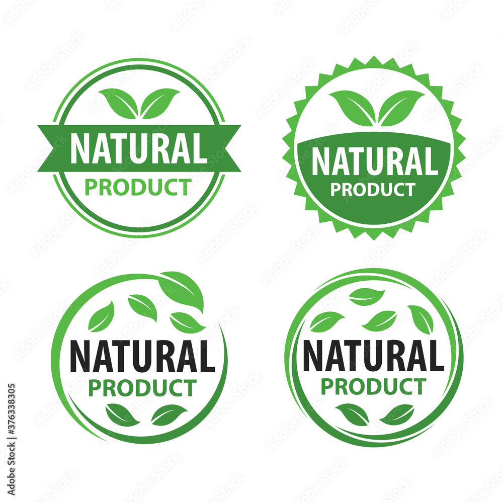 Natural Product Logo Vector Set with Badge Design
