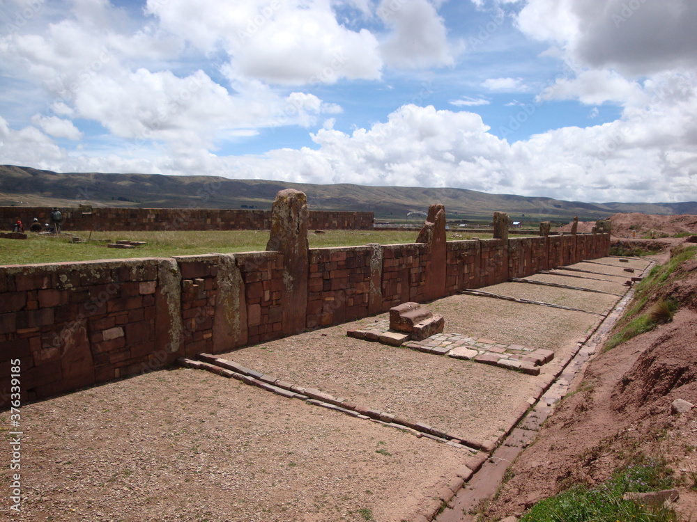 Tiwanaku ruins outside of La Paz Bolivia Statue Stone Foundation