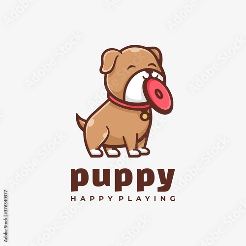 Vector Logo Illustration Puppy Simple Mascot Style.