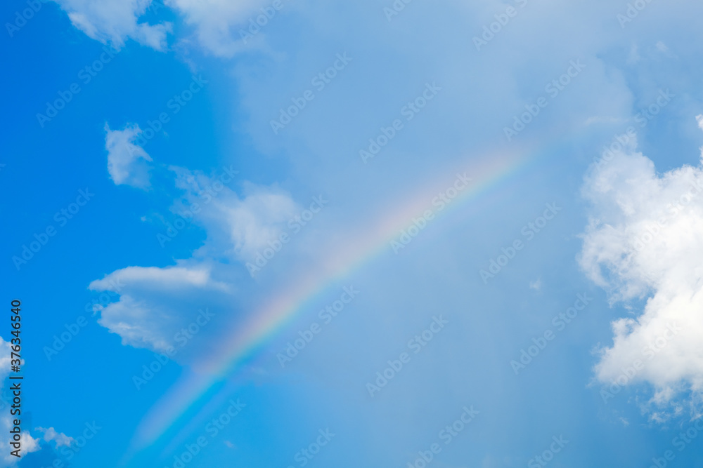 真夏の青空と虹　積乱雲　8月　背景素材　コピースペース