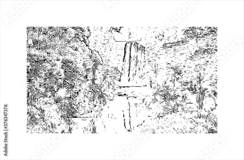 Building view with landmark of Auckland, based around 2 large harbours, is a major city in the north of New Zealand’s North Island. Hand drawn sketch illustration in vector.
