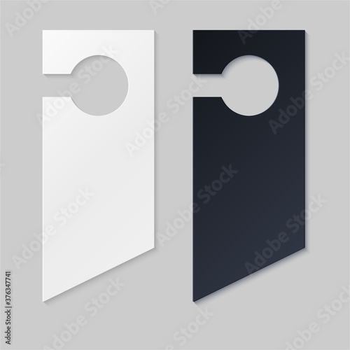 Door hangers for hotel room. Empty white and black label hanger for hotel room or resort . Empty template, mockup for text Do not diturb. Vector illustration for promotion, sale, decoration, covering.