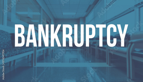 Bankruptcy theme with a medical office reception waiting room background