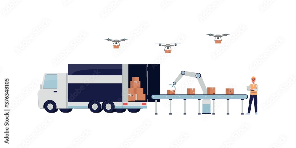 Automatic logistic system of storage and delivery vector illustration isolated. Automatic logistic system of storage and delivery vector illustration isolated.