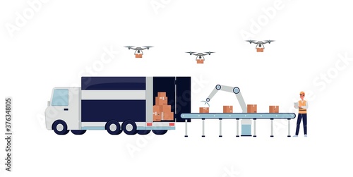 Automatic logistic system of storage and delivery vector illustration isolated.