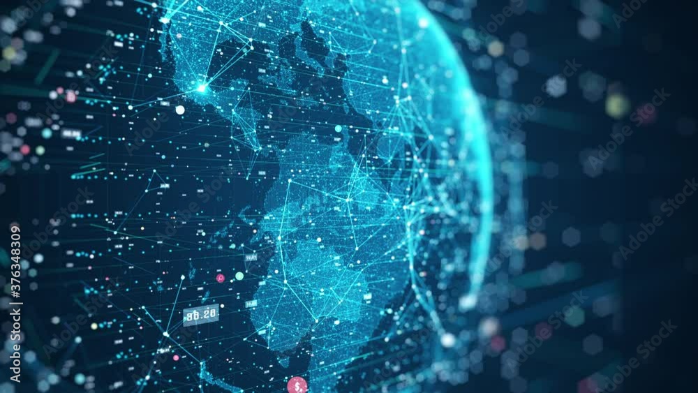 Global network connection and data connections concept. Communication technology global world network. Digital Data network technology With social network icons surrounded for worldwide connections.