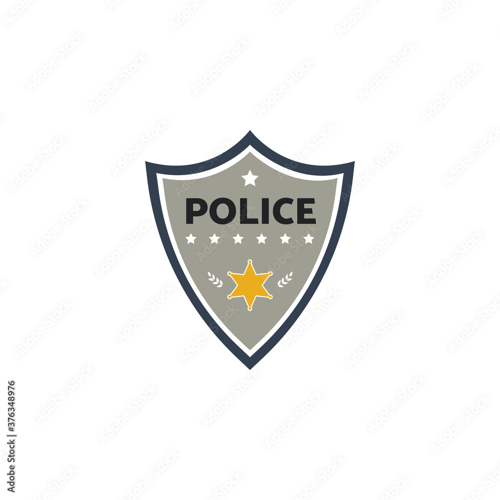 Grey police badge with sheriff star symbol - cartoon emblem sign Grey police badge with sheriff star symbol - cartoon emblem sign