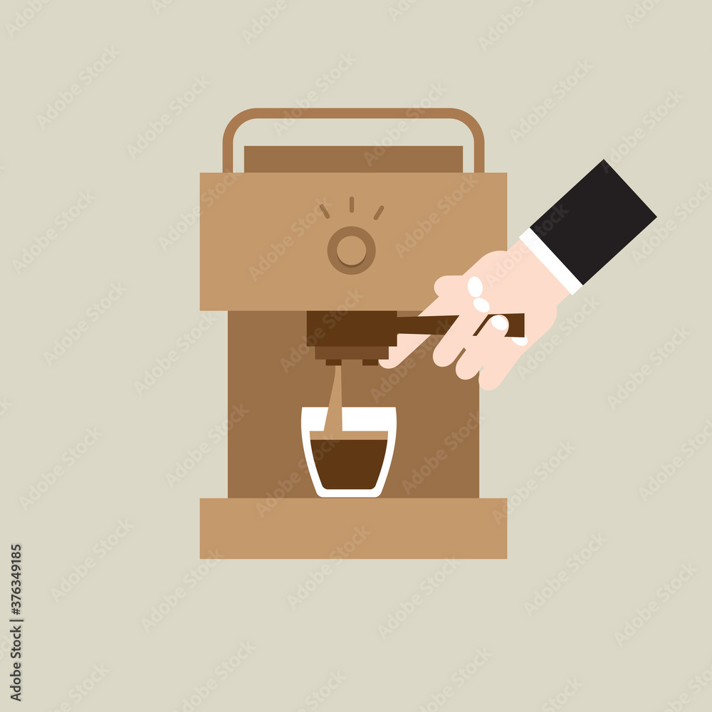 Barista's Hand is Making Coffee With a Coffee Maker Machine Vector Illustration. Barista's Hand is Making Coffee With a Coffee Maker Machine Vector Illustration.
