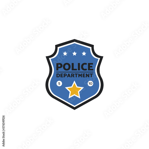 Vector illustration of the blue police emblem or label with stars.