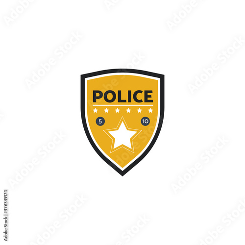 Vector illustration of the yellow police label or badge with star.