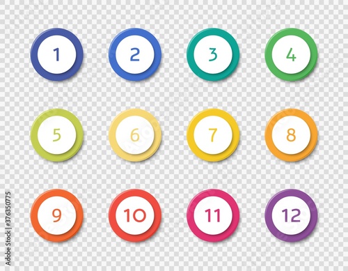 Set infographic number bullet templates realistic vector illustration isolated.