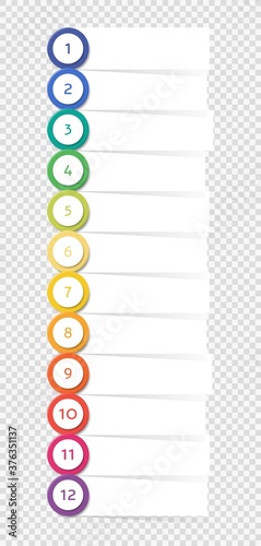 Bullet points set with colorful numbered list and blank paper slips