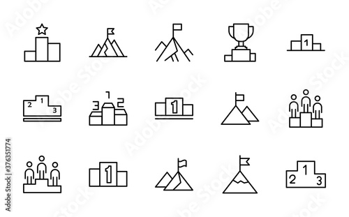 Podium line icon set