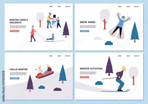 People outdoor activity in the winter - flat vector templates for website
